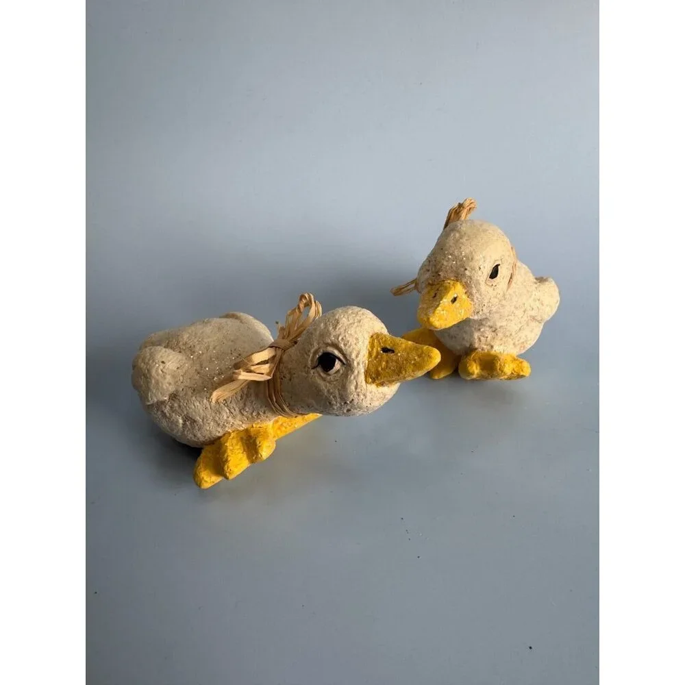 Vintage Enesco Baby Duck Figurines With Ribbons & Glitter 6" Long Easter Decor - Picture 2 of 14